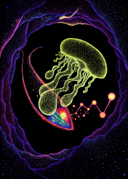 Jellyfish-Sunset-psychedelic-artwork-pointillism-art-trippy-psy-rave-jin-dot-art-dotwork-art