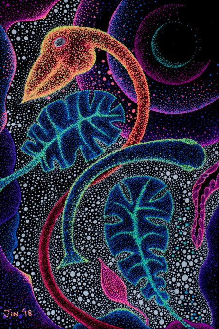 starry-nights-buy-psychedelic-art-jin-pointillism-draw-paint-buy-bird-cosmic-painting-jungle-illustration