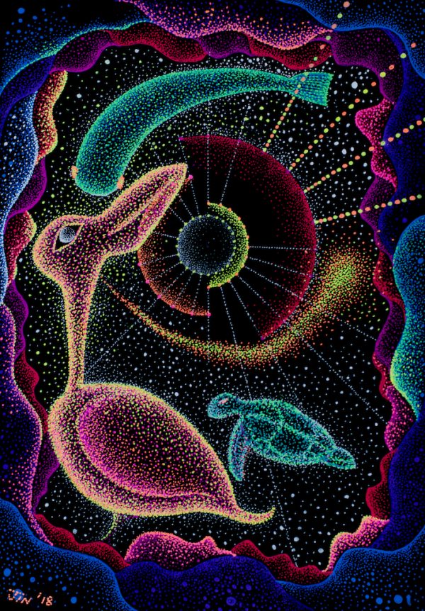 dance-of-joy-buy-psychedelic-art-jin-pointillism-draw-paint-buy-bird-cosmic-painting-jungle-illustration