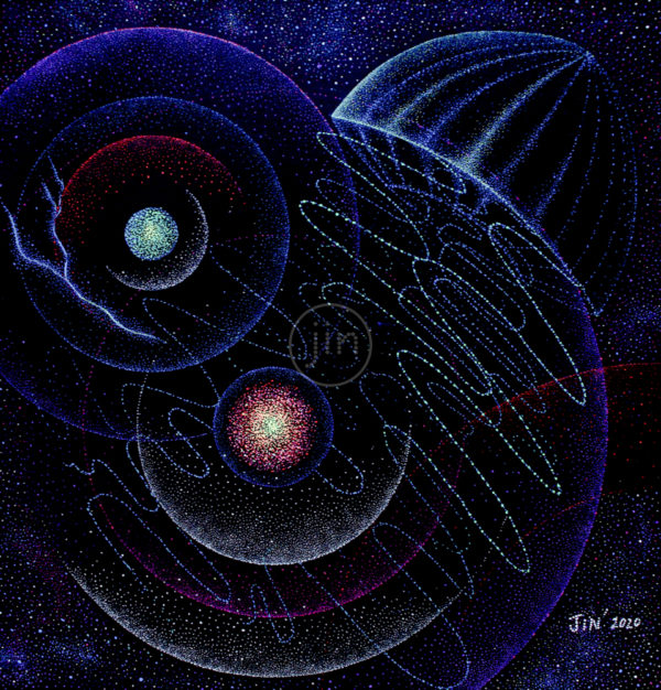 Cosmic-Jellyfish- Sunset-psychedelic-artwork-pointillism-art-trippy-glow-inthedark-jin-dot-art-dotwork-art