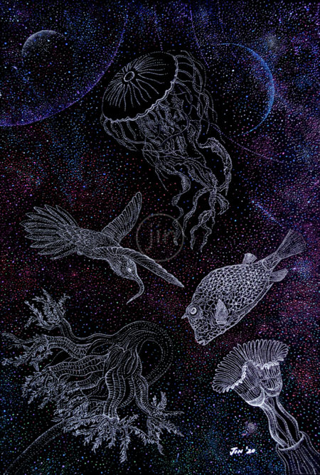 Haeckle's Dream - Final-psychedelic-artwork-pointillism-art-trippy-glow-inthedark-jin-dot-art-dotwork-art