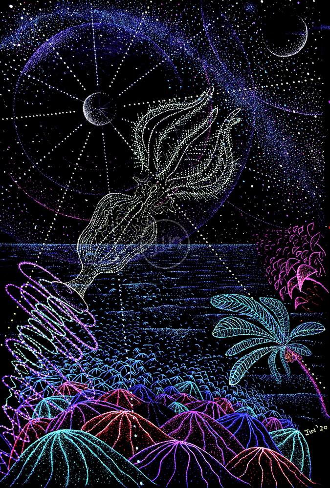 Weird Ocean Stuff - Psychedelic Pointillism Art by Jin
