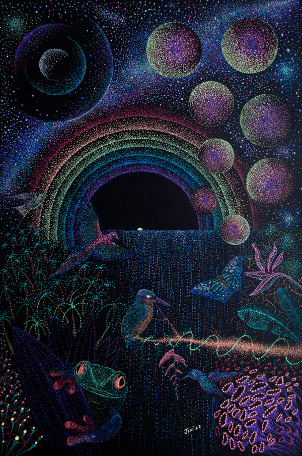 Cosmic Forests - Jin dot Art Website - NFT- Rainforest art - pointillism-draw